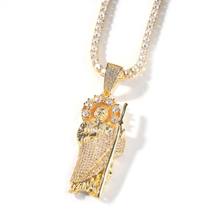 Collana con ciondolo <span class=keywords><strong>in</strong></span> oro retrò 5A zircone fidelizzato CZ con ritratto benedetto collana alla moda Hip Hop religioso <span class=keywords><strong>in</strong></span> ottone - Product Image 6