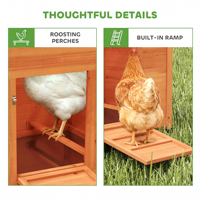 Poulailler en bois pour poules de basse-cour avec coulisseau, bac à déchets, toit en asphalte résistant aux intempéries, verrouillage sécurisé, pour petites poules, design élégant