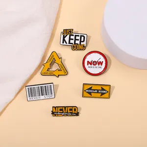NEVER STOP Metal Pins Custom Clock Choose Optimism Lapel Badges Inspiring Quotes Soft Enamel Metal Pins Dropshipping