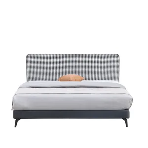 Lüks İtalyan yatak odası kral deri kumaş Metal yatak seti Modern kadife Up-holstered çift kraliçe yatak mobilyaları