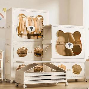 Lemari Pakaian Anak Lipat Grosir Motif Beruang dengan Panel Magnetik dan Roda, Kabinet Penyimpanan Pakaian Kamar Tidur Anak - Product Image 3