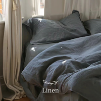 Parure de lit en lin lavé sur mesure 4 pièces : housse de couette, drap plat, taies d'oreiller, couleur unie pour la maison et l'hôtel