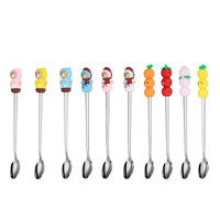 304 cuillère à glace en acier inoxydable mignon dessin animé Silicone tête de poupée couverts en métal café cuillère à remuer