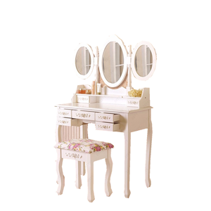 <span class=keywords><strong>Commode</strong></span> de style européen en <span class=keywords><strong>bois</strong></span> blanc, meuble avec 3 miroirs, Table de toilette pour chambre à coucher - Product Image 1