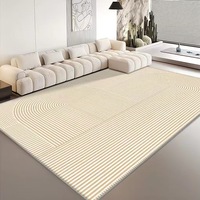 Luxury Modern Geometric Cut Pile Minimalist Beige Rug, Custom Size, High-Low Texture, Cashmere Feel Large Home Area Rug
