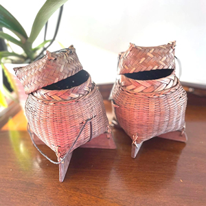 Cesta de Arroz de Bambú Tailandesa Hecha a Mano, Estilo Vintage Kratip Kong Kao Boho, Juego de 2 Cestas de Almacenamiento Tejidas Ecológicas - Product Image 1