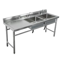 Évier commercial en acier inoxydable sur mesure, simple/double bac, avec plan de travail latéral, pour cuisine de restauration