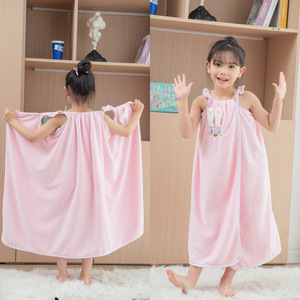 Children's Cute Cartoon Bath <b>Towel</b> Coral Fleece Bath Skirt Thick Household <b>Wrapped</b> Bathrobe - Product Image 2