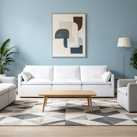Ensemble de canapés au design moderne, structure en bois robuste, canapé modulaire de luxe à trois places avec accoudoirs inclinés pour appartement et villa