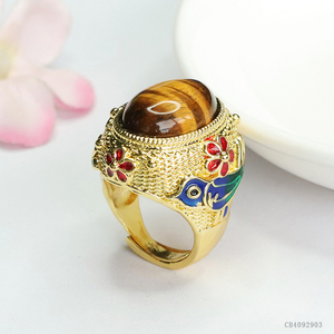 Resizable chim hình dạng năng lượng đá Nhẫn mạ vàng chữa bệnh tinh thể thạch anh nhẫn cho nam giới chakra tinh thể Tiger của mắt Đá Nhẫn - Product Image 2
