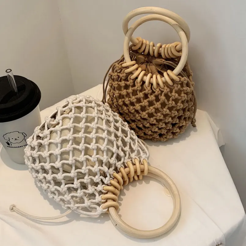 Handmade summer woven straw beach bag fashion bali straw bucket handbags 2020