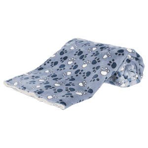 Couverture pour animaux de compagnie bleu beige 100x70 cm, motif empreintes de pattes, en polaire douce, pour lit de chien ou de chat - Product Image 1