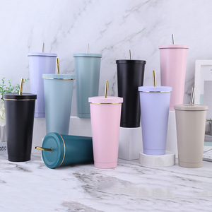 Vaso de acero inoxidable de 750 ml con doble pared y aislamiento al vacío, con pajita, para viajes, para todos. - Product Image 2