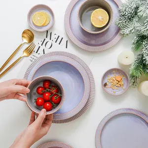 Service de table en céramique violette, ensemble de bol en porcelaine de style nordique, créatif, pour la maison