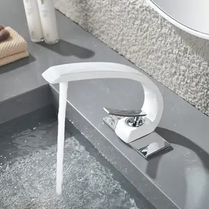 Grifo de lavabo de lujo, grifo de baño, grifo de tocador de cromo blanco, grifo de lavabo monomando a prueba de salpicaduras