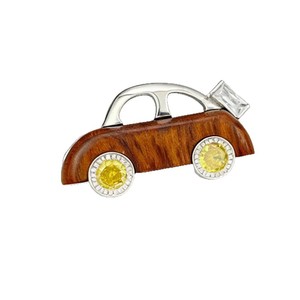 Retro Wooden Car Brooch Copper Alloy Bezel Setting Unisex Fashion Pin Gift - Product Image 5