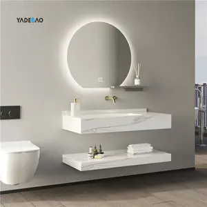 Moderne Badkamer Ijdelheid Meubels Massief Oppervlak Wastafel Lavabo Muur Opgehangen Marmeren Badkamerkast Wastafel Met Spiegel