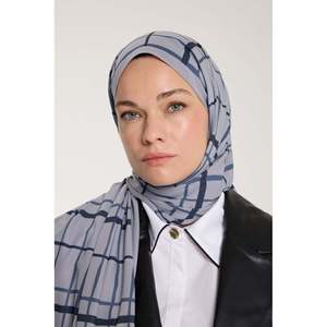 Pure Tone <b>Scarf</b> - Square Pattern - <b>Silver</b> - Navy Blue - Square Pattern - <b>Silver</b> - Navy Blue - Product Image 2