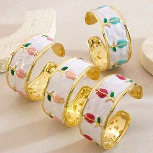 Bracelet manchette fleuri en émail <span class=keywords><strong>color</strong></span>é pour femme, en acier inoxydable, ajustable, style bohème, bijoux floraux, accessoires étanches - Product Image 4