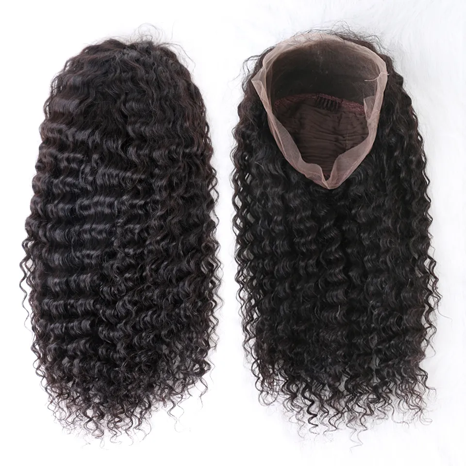 Peluca de cabello humano virgen para mujeres negras, cabello rizado Afro mongol 100%, cabello humano Remy, máquina completa 180%