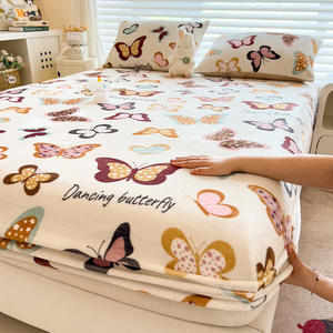 Coral <strong>Fleece</strong> Bed <strong>Cover</strong>, Bed Sheet, Flannel Bed Set - Winter Anti-slip Bed <strong>Cover</strong> Set of Three Pieces - Product Image 2