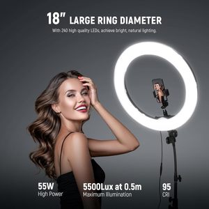 Kit d'éclairage LED annulaire <span class=keywords><strong>Neewer</strong></span> de 18 pouces avec trépied de 200 cm et adaptateur griffe porte-accessoire pour studio photo - Product Image 2