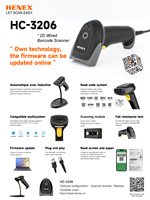 Henex HC3206 pemindai kode batang USB kabel portabel, pembaca kode pemindai 2D 1D 2D dengan antarmuka nirkabel