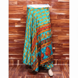 Maxifalda envolvente hecha a mano para mujer, prenda cómoda y transpirable, informal, de seda reciclada, Estilo Vintage, para verano - Product Image 1