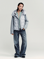 Veste bomber à capuche pour femme en tissu mélangé, manches raglan, matelassée, patchwork, long manteau d'hiver chaud avec boutons