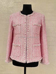 Rosa Ecru lusso donna gilet di <span class=keywords><strong>Tweed</strong></span> in lana originale rosa pantaloncini da passerella Set completi da ragazza giacca di <span class=keywords><strong>Tweed</strong></span> in cotone iridescente perle - Product Image 4