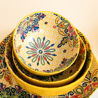 Ensemble de bols à riz en céramique bohème créatif, assiettes à soupe et nouilles vintage irrégulières à double anse, vaisselle jaune pour la maison et la cuisine