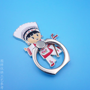 Dai Ethnic Girl Phone Ring Holder Zinc Alloy <b>Rotating</b> Desktop Support With Adhesive Back Sticker - Product Image 1