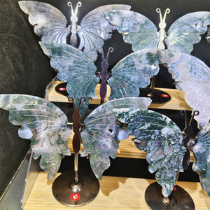 Toptan doğal kristal el sanatları yosun akik kelebek oyma standı hayvan zanaat kristal satılık standı - Product Image 5