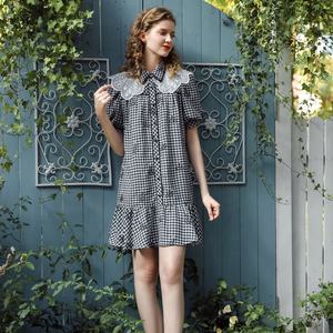 Gaun Gadis Manis Kisi Hitam dan Putih Gaya Kuliah Gaun Wanita Vestidos Casuales De Mujer Musim Panas - Product Image 5