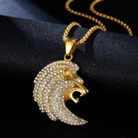 Liontin Singa Berlapis Emas Anti Air dari Baja Tahan Karat dengan Zirkon, Kalung Kepala Singa, Perhiasan Hip Hop Kustom Grosir