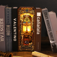 Kit d'insertion d'étagère de coin livre DIY 3D Puzzle en bois Maison de poupée Assemblage Modèle Serre-livres avec meubles Lumière LED Cadeaux de Noël