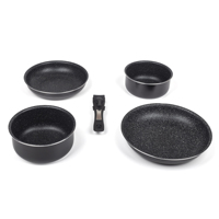Ensemble de casseroles polyvalent et peu encombrant avec poignée amovible, en aluminium noir, empilables, parfait pour les petites maisons et les camping-cars