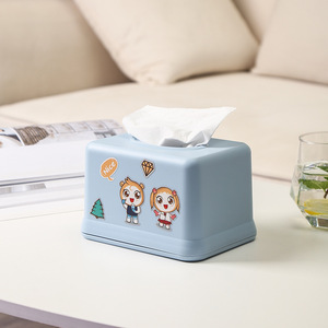 Caja de pañuelos cuadrada y redonda de plástico para sala de estar y baño, con pañuelos extraíbles en colores azul, rosa y blanco. - Product Image 2