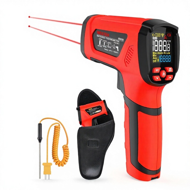 HEDAO High Accuracy Infrared Thermometer -40~3632 Non-Contact Digital Laser Thermometer 50:1 High Temp Range Color LCD