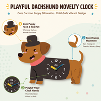 Jam Dinding Bentuk Dachshund Lucu Desain Art Deco MDF+Kristal, Baterai, Tahan Air, Tanpa Suara, Tanpa Bunyi Tik-tok, Kartun, Ruang Tamu