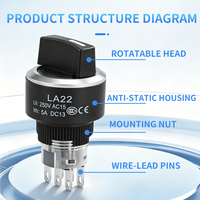 Sélecteur rotatif 2/3 positions LA22Y22mm IP65 en plastique, interrupteur à clé, à verrouillage ou momentané, antistatique, pour appareils électroménagers, 1NO1NC, avec LED