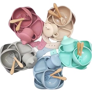 Complete 6 Piece Silicone Baby <b>Weaning</b> <b>Set</b> with Plate Spoon and Cup BPA Free Phthalate Free Creative Cartoon Print - Product Image 4