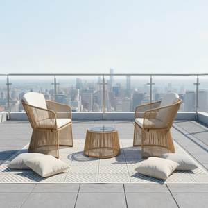 Ensemble de salon moderne en rotin durable avec deux places, coussins blancs et table d'appoint en verre – Idéal pour patio et jardin - Product Image 4