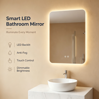Meuble-lavabo de salle de bain avec lavabo, miroir à LED avec interrupteur tactile, lavabo fin pour hôtel
