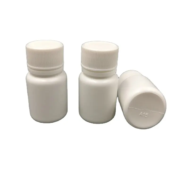 زجاجات حبات صغيرة HDPE بيضاء 15 مل زجاجة كبسولات أقراص دوائية 15 سي سي زجاجة بغطاء ملولب للاستخدام الطبي