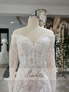 <span class=keywords><strong>Vestidos</strong></span> de novia <span class=keywords><strong>cortos</strong></span> civiles de cóctel con lazo desmontable y hombros descubiertos de manga larga Ruolai QW02252 <span class=keywords><strong>para</strong></span> mujer - Product Image 4