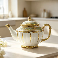 Service de couverts en céramique vintage HUAIYI, vert et or, motif floral gravé, vaisselle de luxe pour mariage, banquet, fête