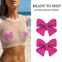 Prêt à expédier : Cache-tétons papillon rose à nœud, couvre-mamelons jetables pour festivals et raves, pétales de poitrine, vente en gros en stock