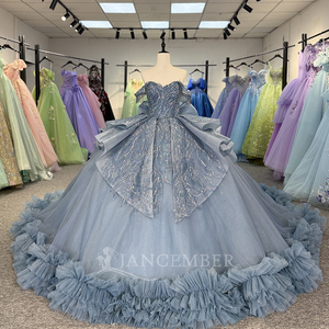 Robe de bal personnalisée à épaules dénudées et à volants, robe de bal pour <span class=keywords><strong>15</strong></span> ans, robe de bal pour 16 ans, robe de Quinceañera bleue, Dy6859 - Product Image 1