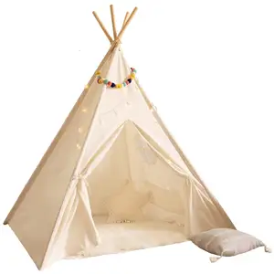 Maibeibi Baby Tipi Tent House Playhouse Indoor Foldable Children's Toy Tents Cotton Canvas 4 Poles Kids Indian Teepee Tent